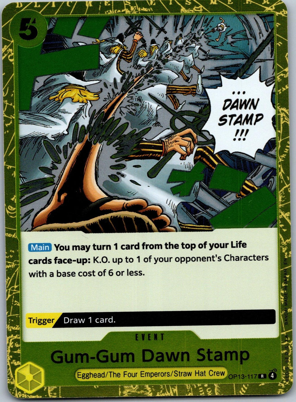 Gum-Gum Dawn Stamp OP13-117 Rare Carrying On His Will One Piece Foil NM | HOKO