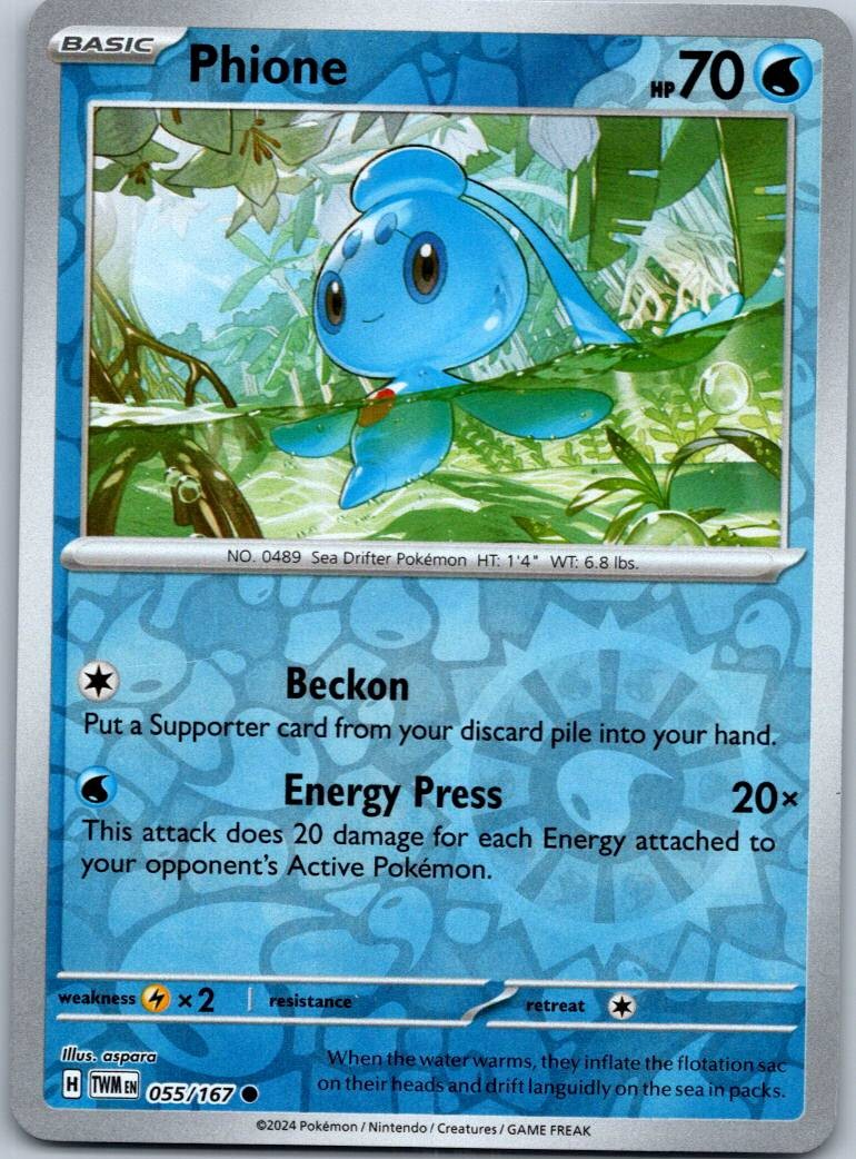 Phione 055/167 Common Twilight Masquerade Pokemon Reverse Holo Near Mint
