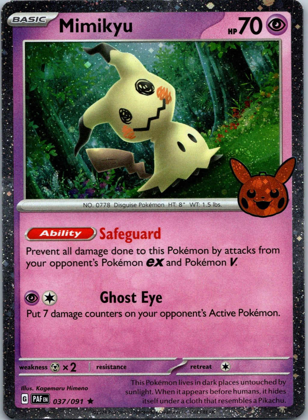 Mimikyu 037/091 Holofoil Holo Rare Trick or Trade BOOster Bundle 2024 Pokemon NM
