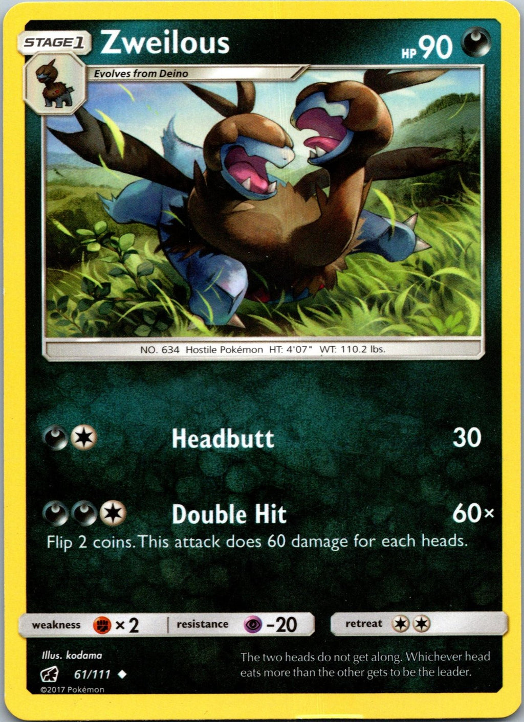 Zweilous 61/111 Uncommon Crimson Invasion Pokemon Near Mint