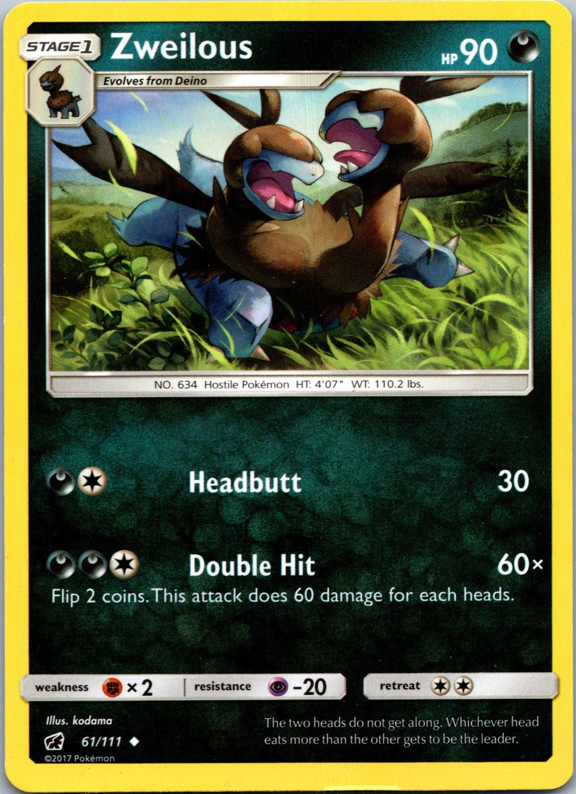 Zweilous 61/111 Uncommon Crimson Invasion Pokemon Near Mint