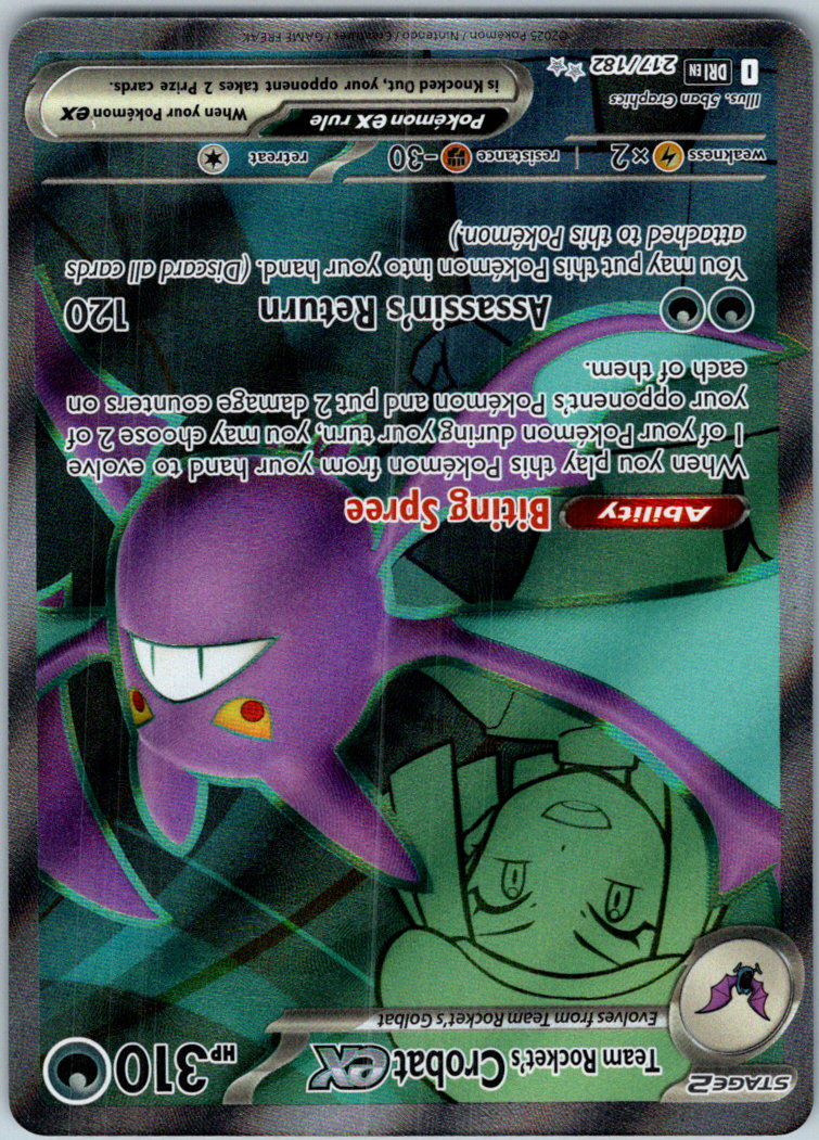 Team Rocket's Crobat ex 217/182 Ultra Rare Destined Rivals Pokemon Near Mint