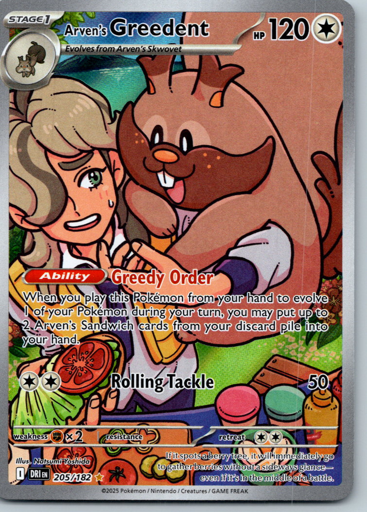 Arven's Greedent 205/182 Illustration Rare Destined Rivals Pokemon Near Mint