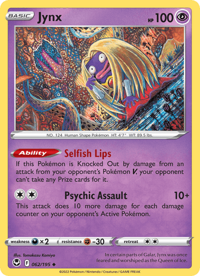 Jynx 062/195 Uncommon Silver Tempest Pokemon Near Mint