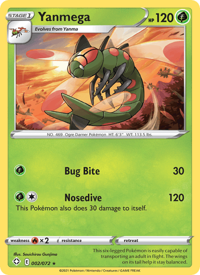 Yanmega 002/072 Rare Shining Fates Pokemon Reverse Holo Near Mint