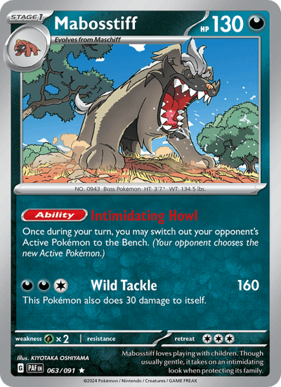 Mabosstiff 063/091 Rare Paldean Fates Pokemon Near Mint