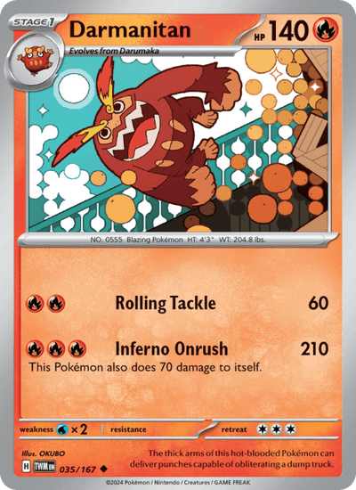 Darmanitan 035/167 Uncommon Twilight Masquerade Pokemon Reverse Holo Near Mint