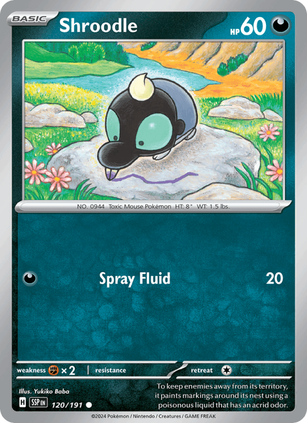 Shroodle 120/191 Common Surging Sparks Pokemon Reverse Holo Near Mint