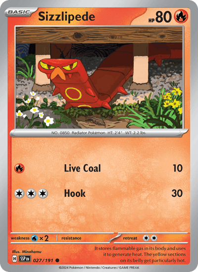 Sizzlipede 027/191 Common Surging Sparks Pokemon Reverse Holo Near Mint
