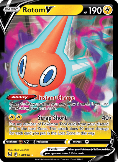 Rotom V 058/196 Holo V Rare Lost Origin Pokemon Near Mint