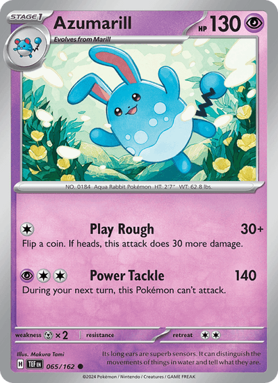Azumarill 065/162 Common Temporal Forces Pokemon Reverse Holo Near Mint