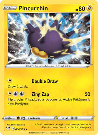 Pincurchin 064/189 Holo Rare Darkness Ablaze Pokemon Near Mint