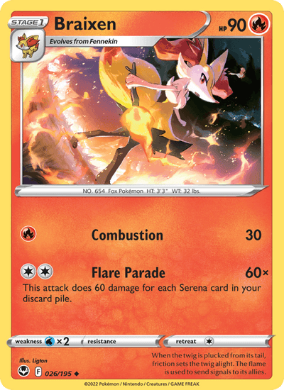 Braixen 026/195 Uncommon Silver Tempest Pokemon Near Mint