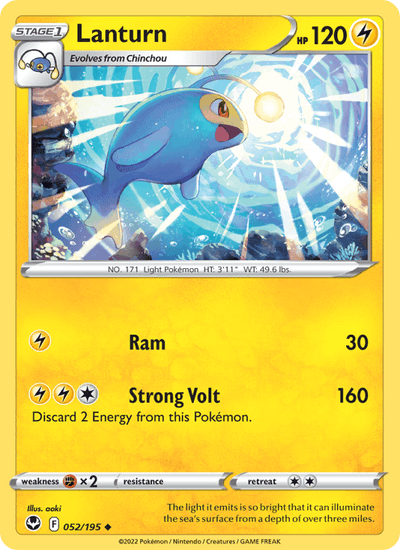 Lanturn 052/195 Uncommon Silver Tempest Pokemon Reverse Holo Near Mint