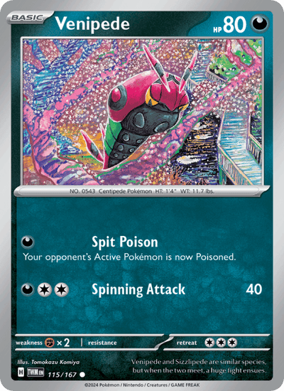 Venipede 115/167 Common Twilight Masquerade Pokemon Near Mint