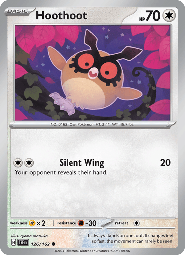 Hoothoot 126/162 Common Temporal Forces Pokemon Reverse Holo Near Mint