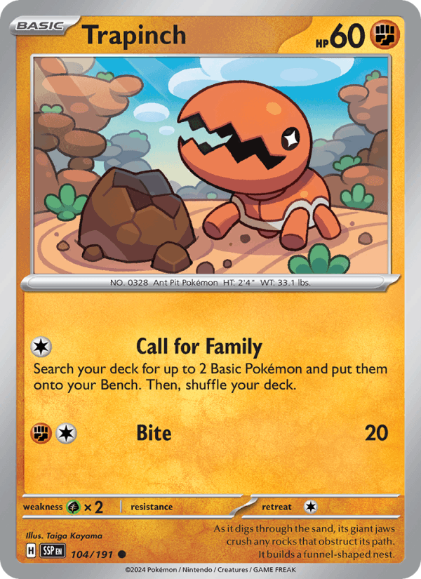Trapinch 104/191 Common Surging Sparks Pokemon Reverse Holo Near Mint