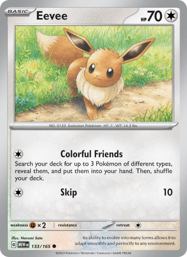 Eevee 133/165 Common 151 Pokemon Reverse Holo Near Mint
