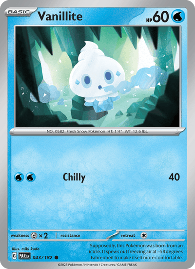 Vanillite 043/182 Common Paradox Rift Pokemon Reverse Holo Near Mint