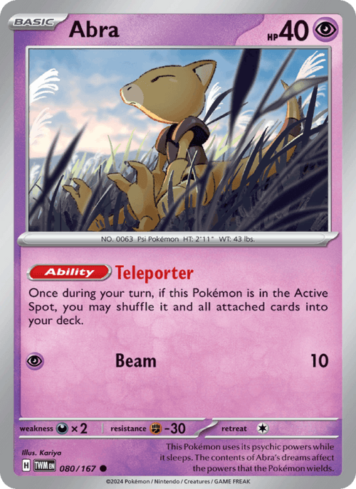 Abra 080/167 Common Twilight Masquerade Pokemon Reverse Holo Near Mint