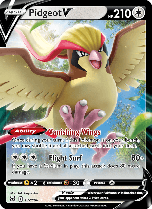 Pidgeot V 137/196 Holo V Rare Lost Origin Pokemon Near Mint