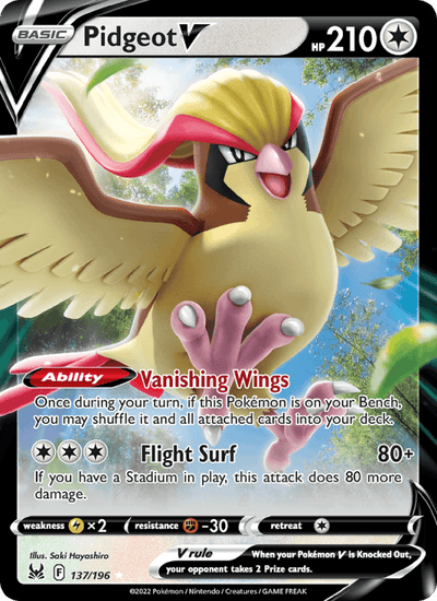 Pidgeot V 137/196 Holo V Rare Lost Origin Pokemon Near Mint