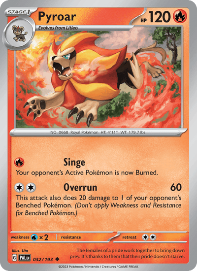Pyroar 032/193 Uncommon Paldea Evolved Pokemon Reverse Holo Near Mint