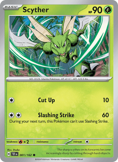 Scyther 001/162 Common Temporal Forces Pokemon Reverse Holo Near Mint