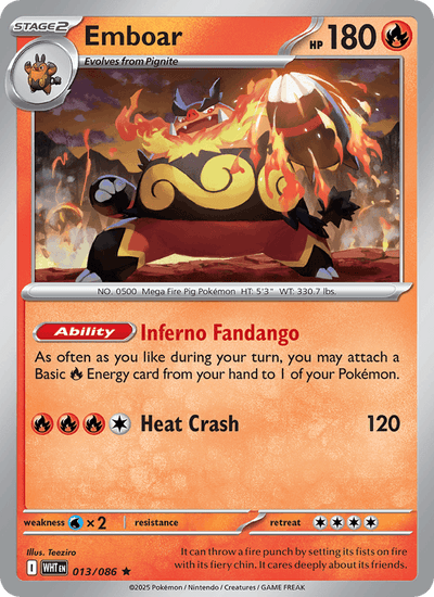 Emboar 013/086 Rare White Flare Pokemon Near Mint
