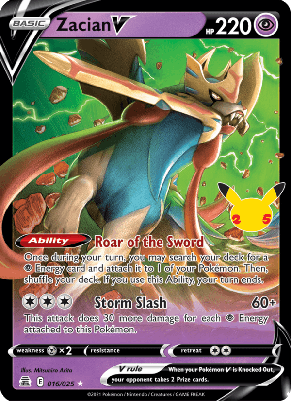 Zacian V 016/025 Holo V Rare Celebrations Pokemon Near Mint