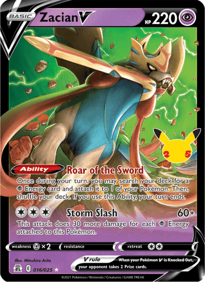 Zacian V 016/025 Holo V Rare Celebrations Pokemon Near Mint