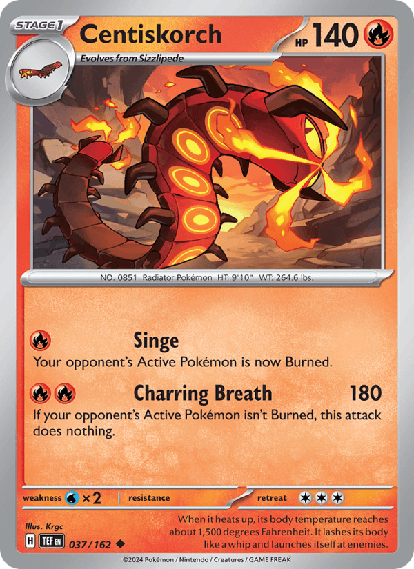 Centiskorch 037/162 Uncommon Temporal Forces Pokemon Reverse Holo Near Mint