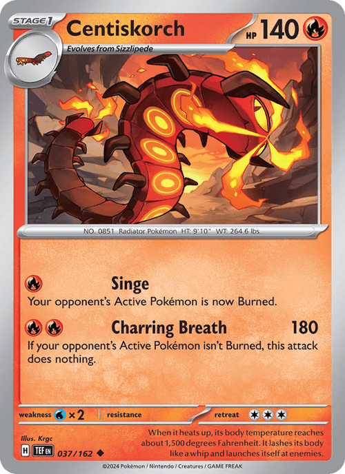 Centiskorch 037/162 Uncommon Temporal Forces Pokemon Reverse Holo Near Mint