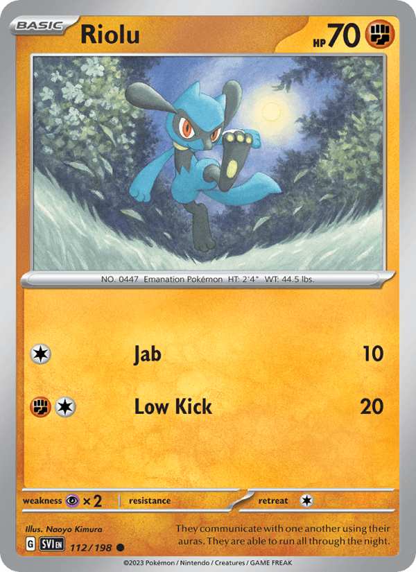 Riolu 112/198 Common Scarlet & Violet Pokemon Reverse Holo Near Mint