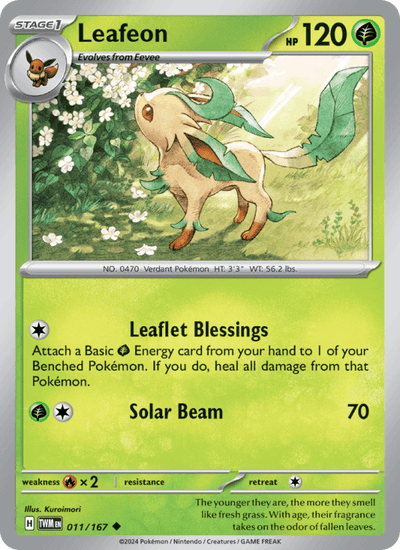 Leafeon 011/167 Uncommon Twilight Masquerade Pokemon Reverse Holo Near Mint