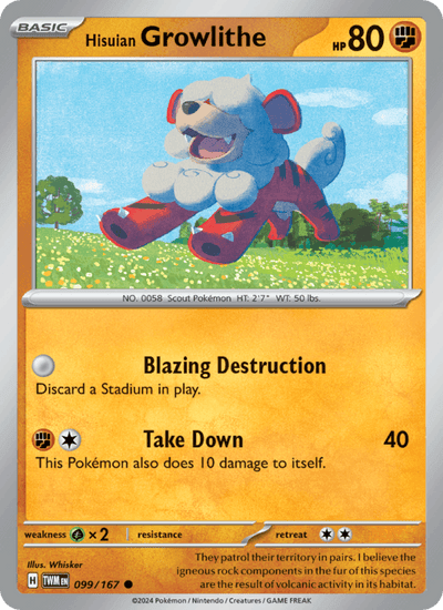 Hisuian Growlithe 099/167 Common Twilight Masquerade Pokemon Reverse Holo NM
