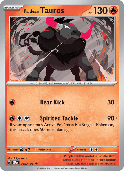 Paldean Tauros 018/191 Uncommon Surging Sparks Pokemon Reverse Holo Near Mint