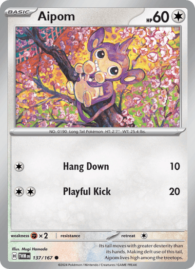 Aipom 137/167 Common Twilight Masquerade Pokemon Near Mint
