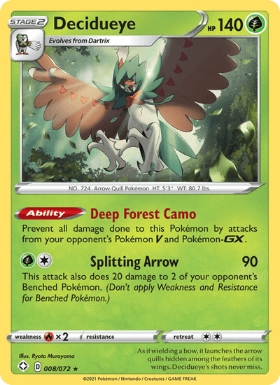 Decidueye 008/072 Holo Rare Shining Fates Pokemon Holo Near Mint