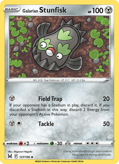 Galarian Stunfisk 127/196 Uncommon Lost Origin Pokemon Reverse Holo Near Mint