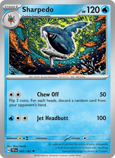 Sharpedo 043/162 Uncommon Temporal Forces Pokemon Reverse Holo Near Mint