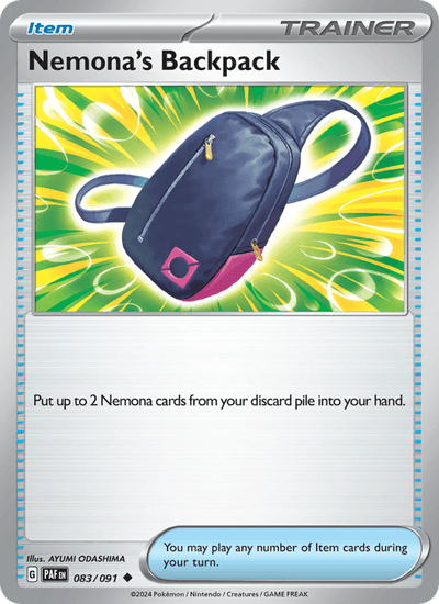 Nemona's Backpack 083/091 Uncommon Paldean Fates Pokemon Reverse Holo Near Mint