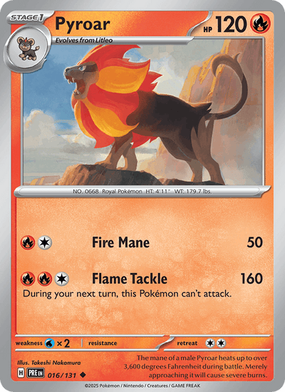 Pyroar 016/131 Uncommon SV: Prismatic Evolutions Pokemon Reverse Holo Near Mint