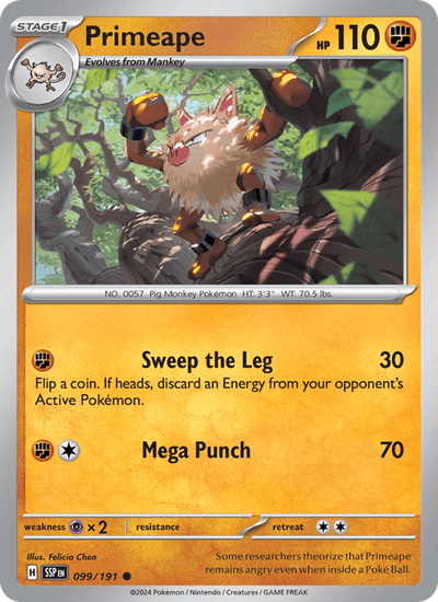 Primeape 099/191 Common Surging Sparks Pokemon Reverse Holo Near Mint