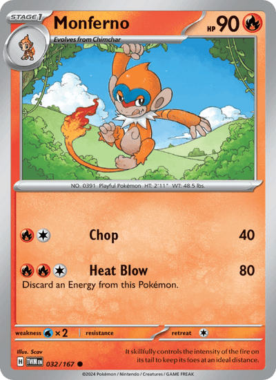 Monferno 032/167 Common Twilight Masquerade Pokemon Reverse Holo Near Mint