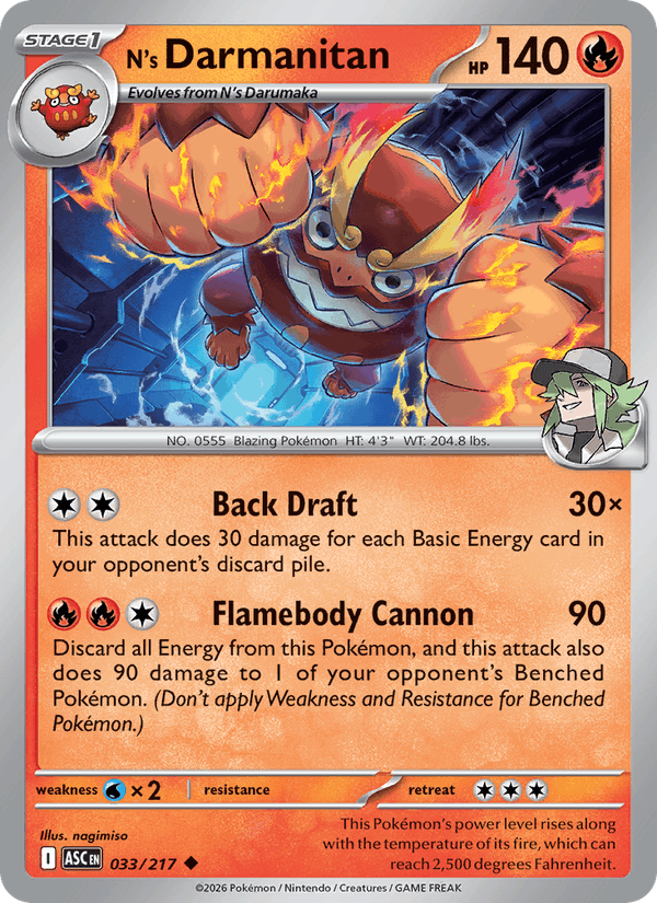 N's Darmanitan (Energy Pattern) 033/217 Ascended Heroes Pokemon Reverse Holo NM
