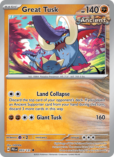 Great Tusk 055/131 Uncommon Prismatic Evolutions Pokemon Near Mint