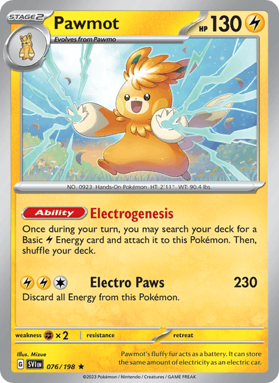 Pawmot 076/198 Rare Scarlet & Violet Pokemon Near Mint