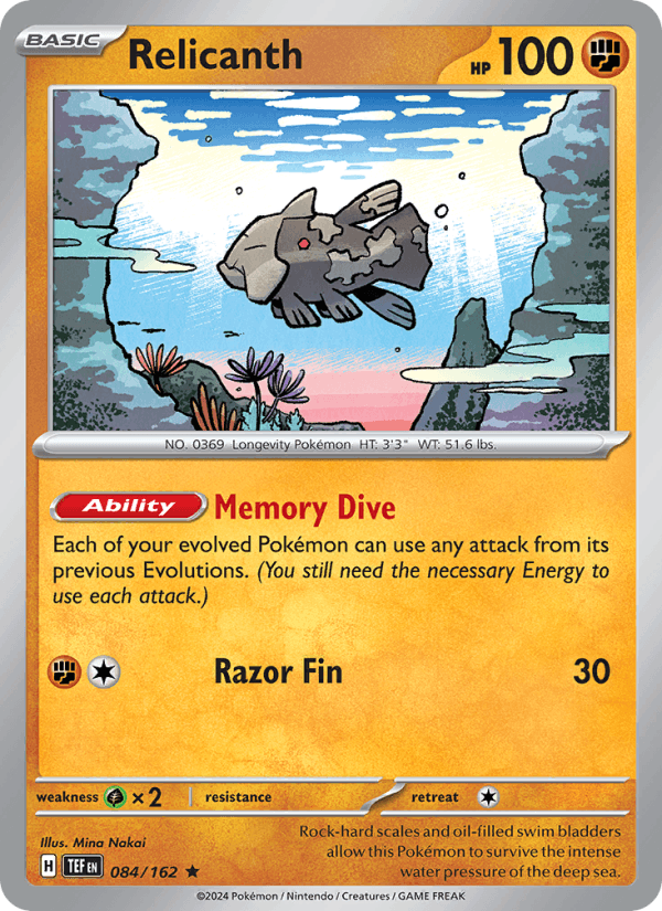Relicanth 084/162 Rare Temporal Forces Pokemon Holo Near Mint