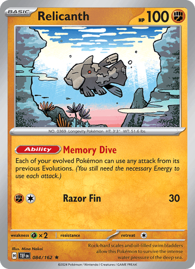 Relicanth 084/162 Rare Temporal Forces Pokemon Holo Near Mint
